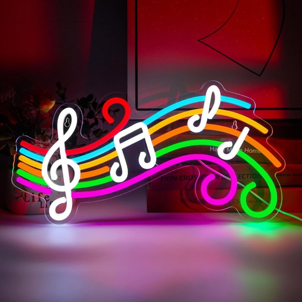 New Music Neon Sign – Dimmable Musical Note LED Light for Bedroom Wall Decor